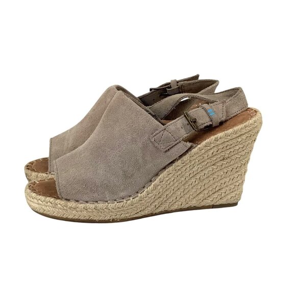 Toms Womens Espadrille Wedge Sandals Gray Suede Peep Toe Size 6 - Picture 5 of 8